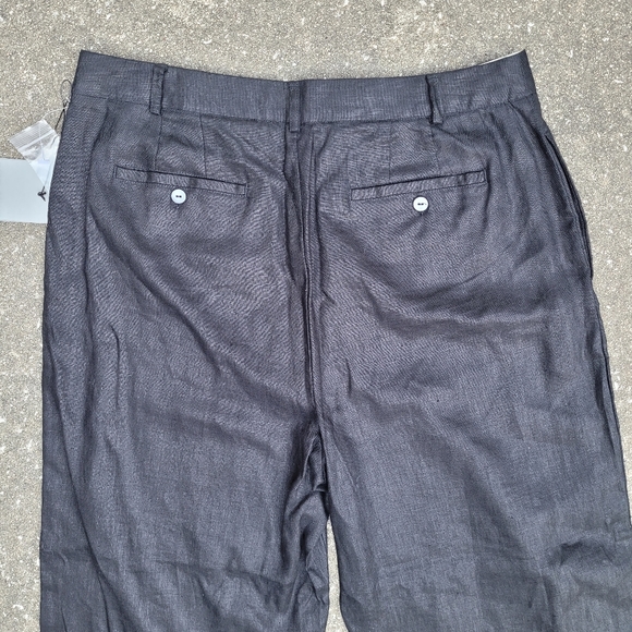 JILLIAN JONES Linen Pants Sz 12 Black with PinFloral Embroidered Hem Zip Closure - Picture 3 of 5